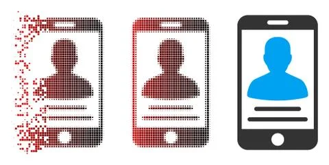 Damaged Dot Halftone Mobile Account Icon with Face Illustrazione stock