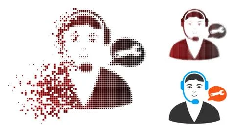 Damaged Dot Halftone Support Center Operator Icon with Face Stock Illustration