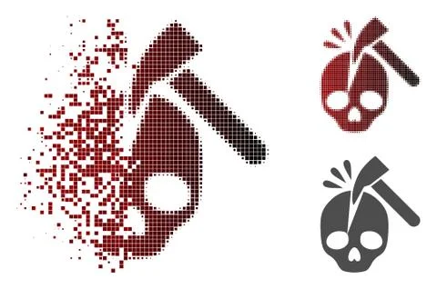Damaged Dotted Halftone Break Skull Icon Illustrazione stock