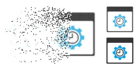 Damaged Dotted Halftone Clock Configuration Gear Calendar Page Icon Stock Illustration