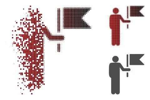 Damaged Dotted Halftone Commander With Flag Icon Stock Illustration