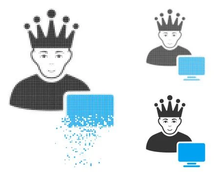 Damaged Dotted Halftone Computer Moderator Icon with Face Stock Illustration