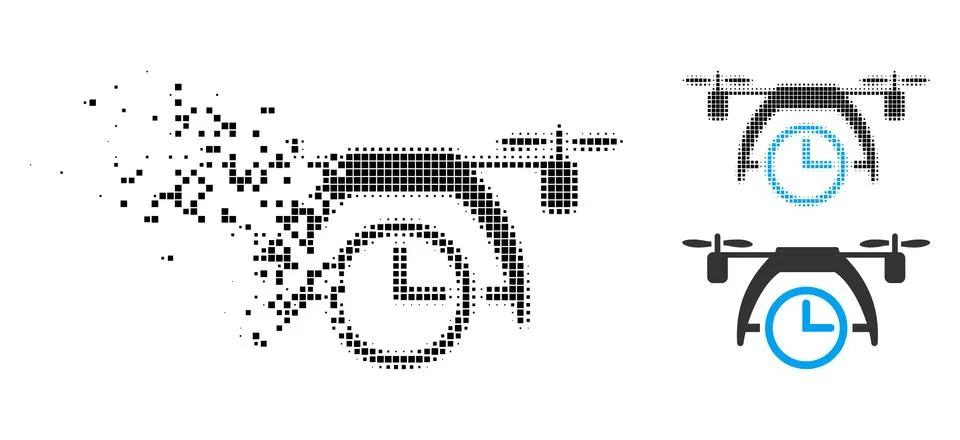 Damaged Dotted Halftone Drone Clock Icon Stock Illustration