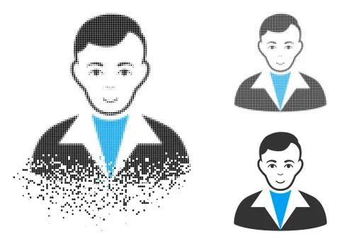 Damaged Dotted Halftone Guy Icon with Face Illustrazione stock