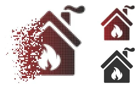 Damaged Dotted Halftone Kitchen Fire Icon Stock Illustration