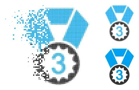 Damaged Dotted Halftone Third Place Icon Stock Illustration