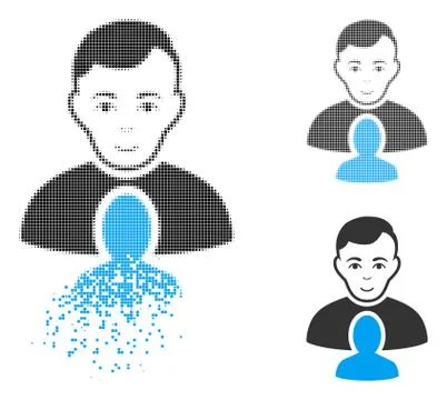 Damaged Dotted Halftone User Partner Icon with Face Stockillustratie