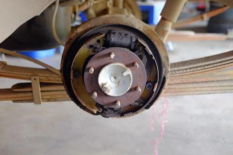 Damaged drum brakes cannot be used. Stock Photos