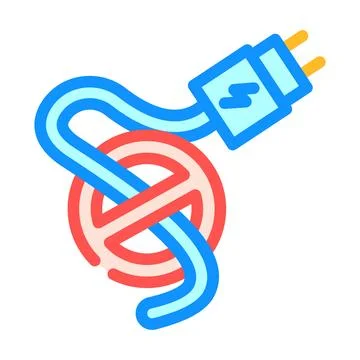 Damaged electric cable with warning sign Stock Illustration