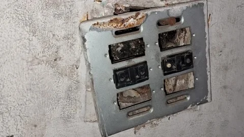 Damaged electrical light switch plate Stock Footage 346251797