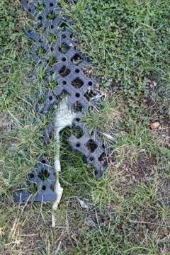 Damaged erosion control matting Stock Photos