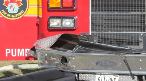 Damaged Fire Truck Front Bumper After Collision Stock Footage 59896581