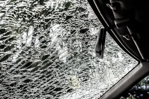 Damaged glass pattern background, Car front glass damaged Stock Photos