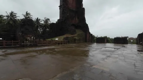 Damaged Granite Brick Wall Tower Of Ancient Ruined Fort Stock Footage 280563100