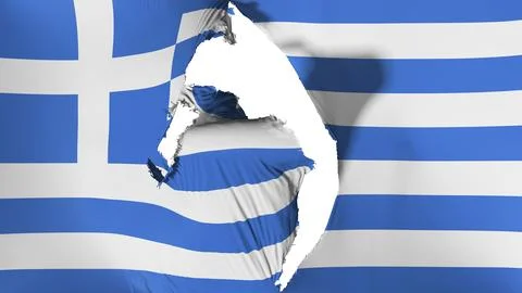 Damaged Greece flag, white background, 3d rendering Stock Illustration