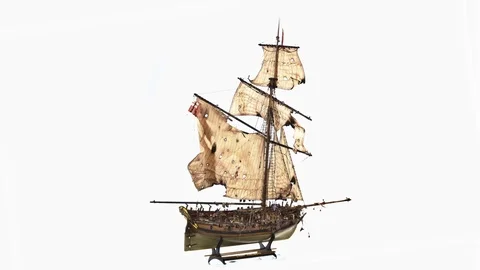 Damaged Historic Sailship - Turning Model Stock Footage 123498298