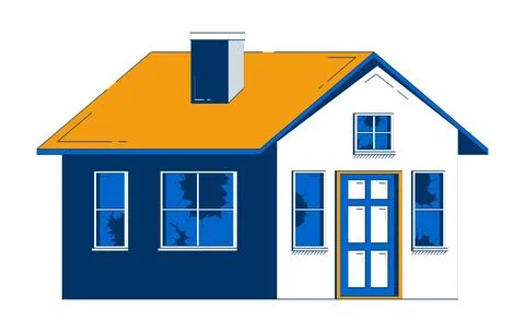 Damaged house with broken windows doodle cartoon illustration Ilustración de archivo