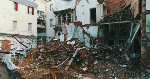 Damaged House From the Explosion 4th of August in port of Beirut Lebanon Stock Footage 147334122
