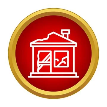 Damaged house icon representing disaster, insurance, and ruin Ilustración de archivo