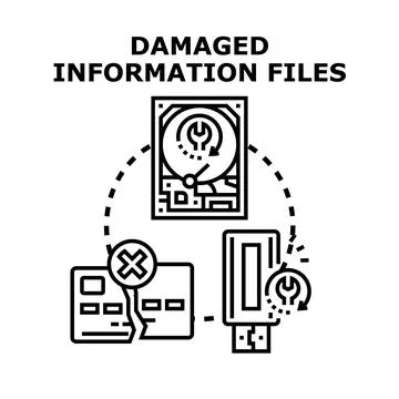 Damaged information files and corrupted data recovery process Stock Illustration