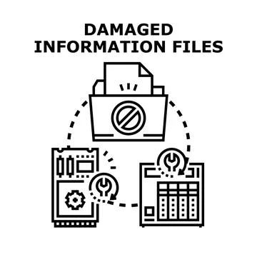 Damaged information files data recovery concept Stock Illustration