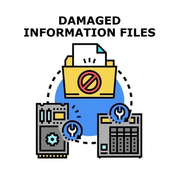 Damaged information files data recovery concept Stock Illustration