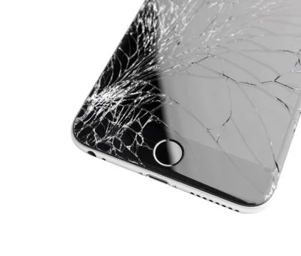 Damaged iphone on white background Foto stock