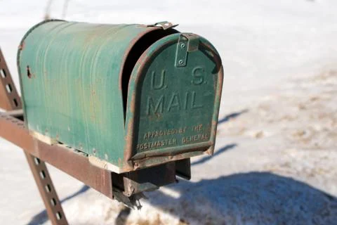 Damaged Mailbox in Winter Stock Photos