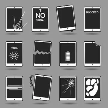 Damaged mobile phone set Stock Illustration
