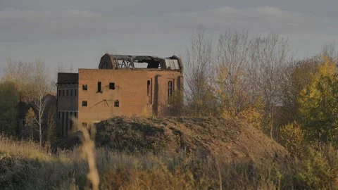 Damaged old brick factory Stock Footage 244710352