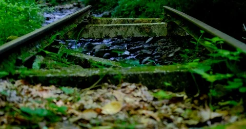 Damaged old rail tracks Stock Footage 114026932