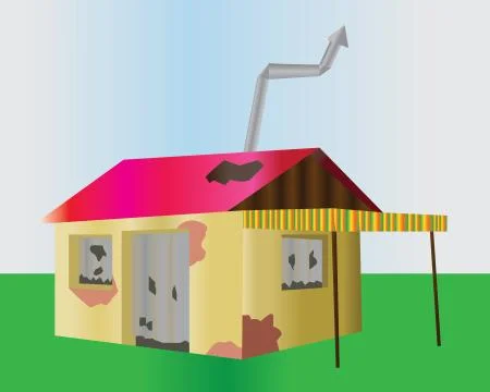 Damaged one-floor building Ilustración de archivo
