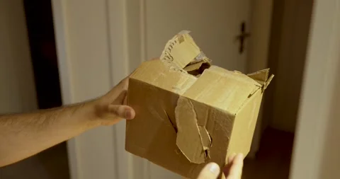 Damaged Package Delivered with Torn Cardboard Box Stock Footage 342345124