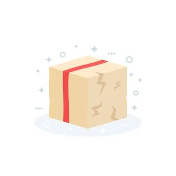 Damaged package, parcel or broken box vector icon Illustrazione stock
