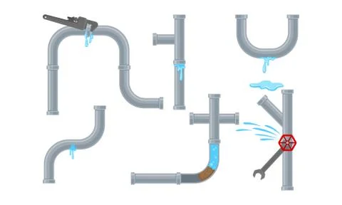 Damaged Pipe Fitting or Adapters with Valves Isolated on White Background Vector Stock Illustration