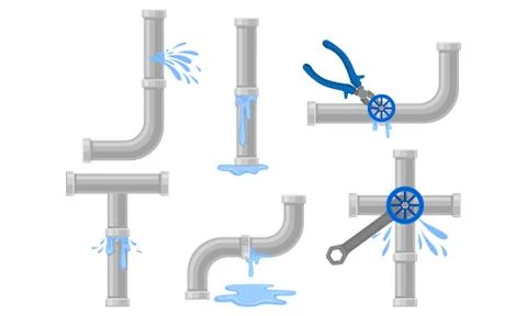 Damaged Pipe Fitting or Adapters with Valves Isolated on White Background Vector Stock Illustration