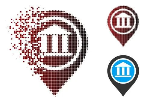 Damaged Pixel Halftone Bank Map Pointer Icon Stock Illustration