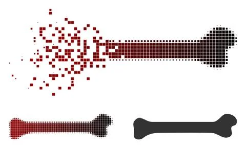 Damaged Pixel Halftone Bone Icon Stock Illustration