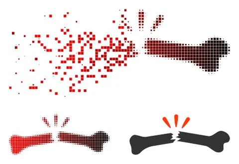 Damaged Pixel Halftone Broken Bone Icon Illustrazione stock