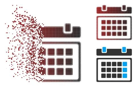 Damaged Pixel Halftone Calendar Icon Stock Illustration
