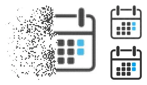 Damaged Pixel Halftone Calendar Weekend Icon Stock Illustration