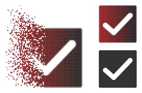 Damaged Pixel Halftone Check Icon Stock Illustration