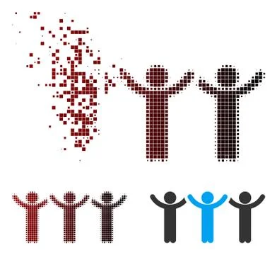Damaged Pixel Halftone Child Hands Up Roundelay Icon Stock Illustration