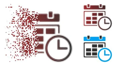 Damaged Pixel Halftone Date And Time Icon Stock Illustration