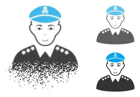 Damaged Pixel Halftone Evil Army General Icon with Face Stock Illustration