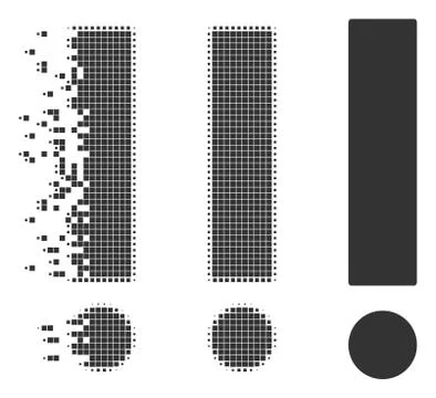 Damaged Pixel Halftone Exclamation Sign Icon Stock Illustration