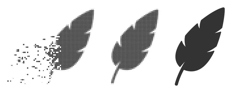 Damaged Pixel Halftone Feather Icon Stock Illustration