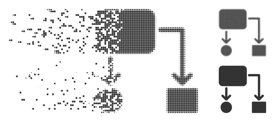 Damaged Pixel Halftone Flow Chart Icon Stock Illustration