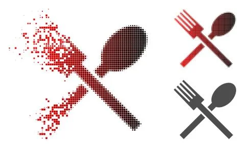 Damaged Pixel Halftone Fork And Spoon Icon Stock Illustration