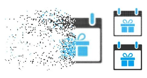 Damaged Pixel Halftone Gift Box Calendar Day Icon Stock Illustration